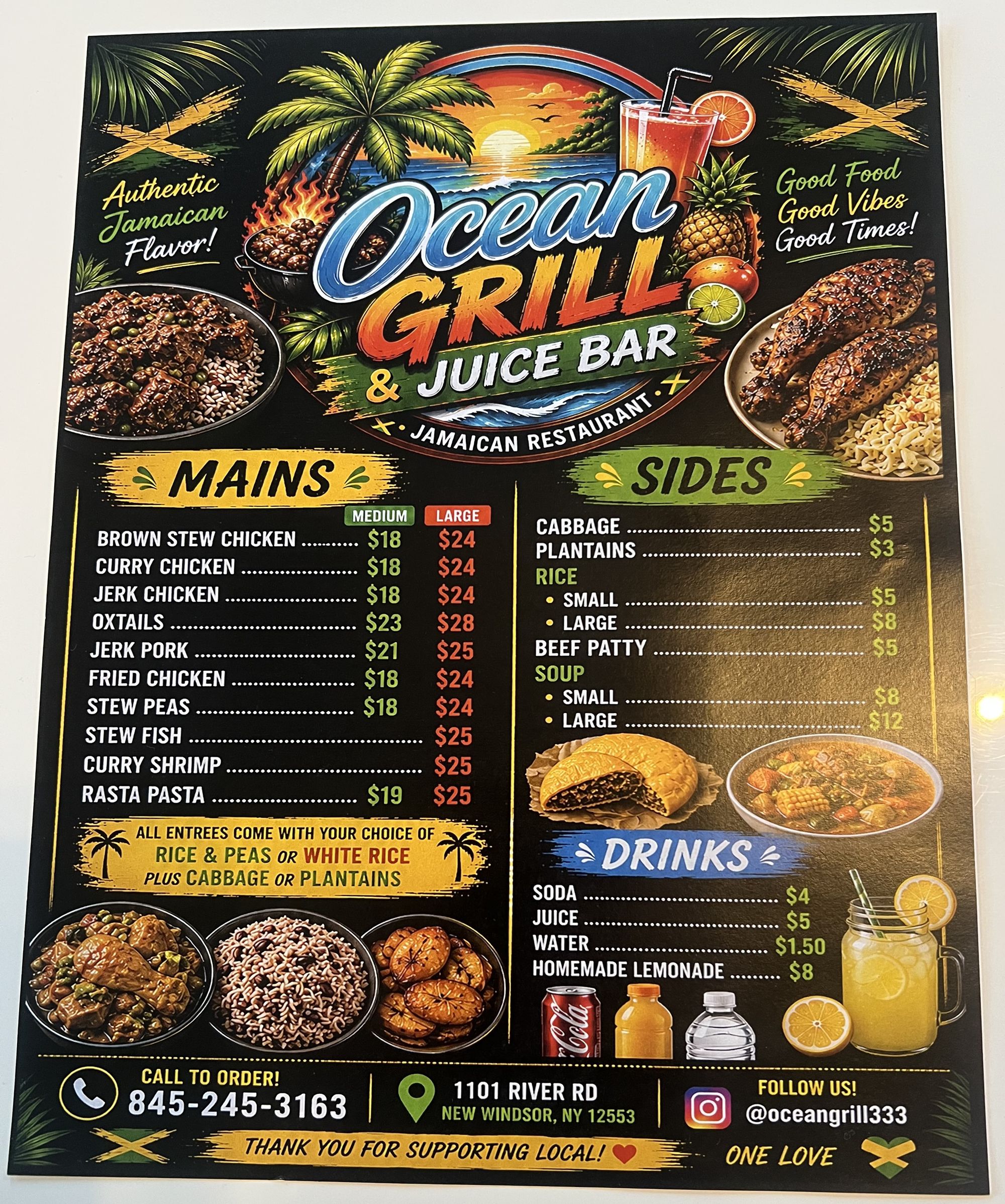 Ocean Grill and Juice Bar menu, full size