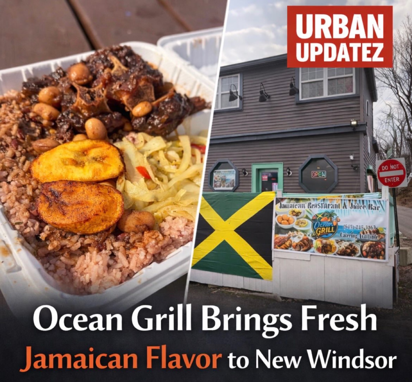 Urban Updatez press feature on Ocean Grill, with oxtail plate and the restaurant storefront